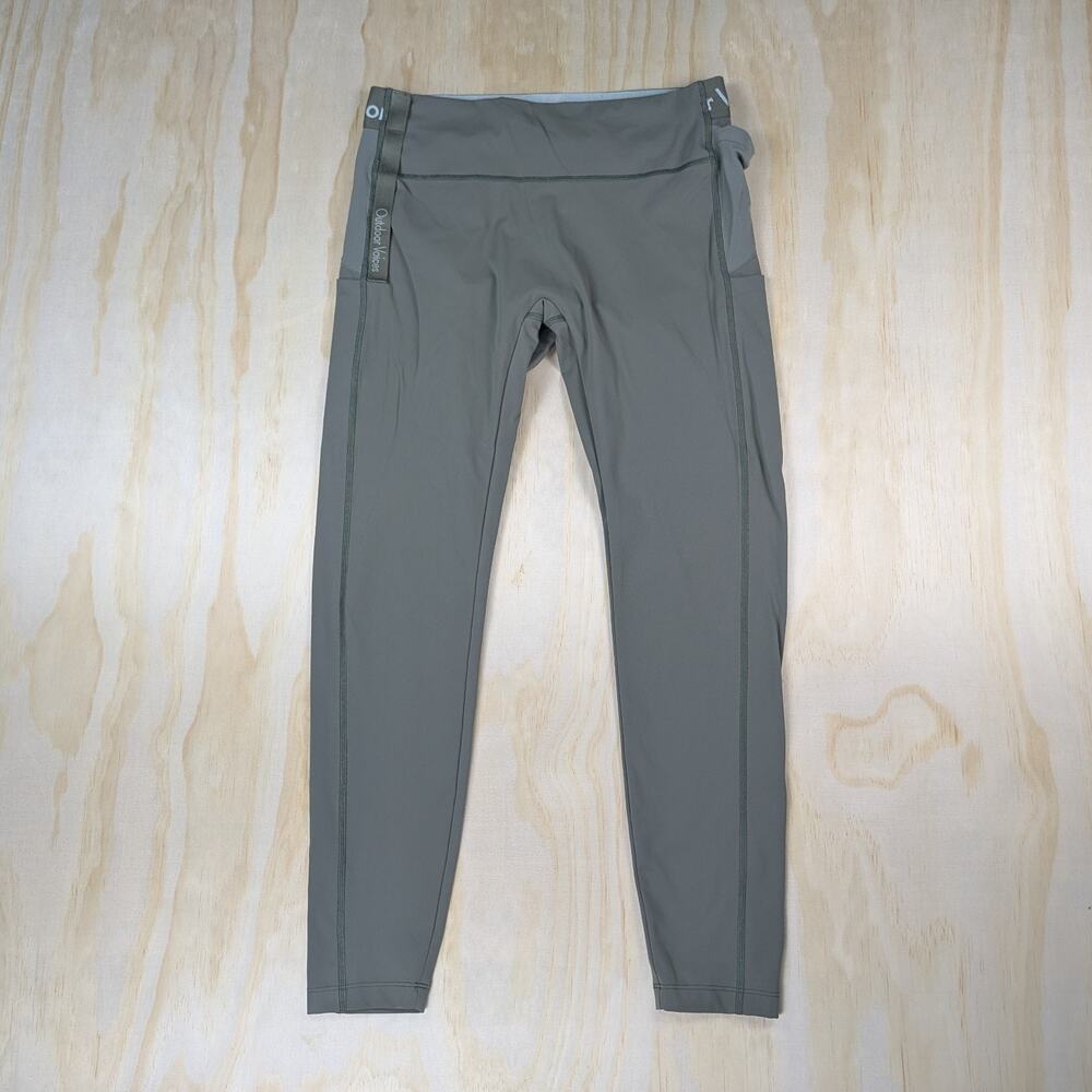 Outdoor Voices Women's Large Sage Green Leggings Lycra Zip Pocket Logo Waist